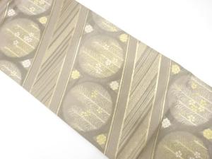 斜め縞に花・古典柄織り出し　袋帯